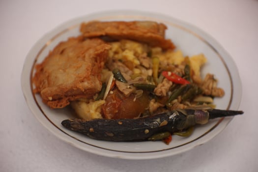 photo of the food menu with vegetables and fish.