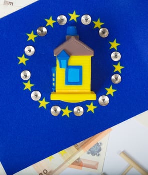 European flag,house and currency.Background photo