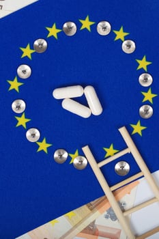 European flag,pills,ladder and currency.Background photo
