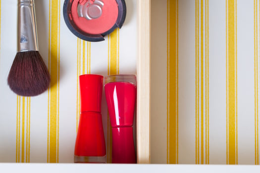 Open drawer of a woman's mirror table. photo