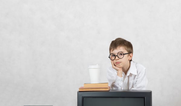 Boy and an old TV. Free space for a text. photo