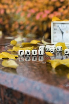 Word FALL is composed of wooden letters. photo