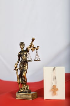 Bible and statue of Themis. photo