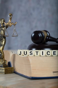 Word JUSTICE composed of wooden letters. photo
