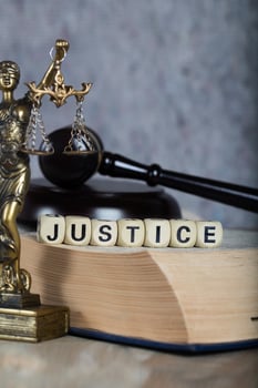 Word JUSTICE composed of wooden letters. photo