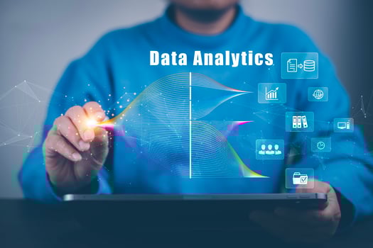 Working Data Analytics and Data Management Systems and Metrics connected to corporate strategy database for Finance, Intelligence,  Business Analytics with Key Performance Indicators, social network photo