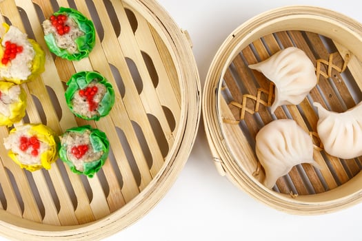 Dim Sum dumpling variety chicken prawn vegetable stuffed steamer photo