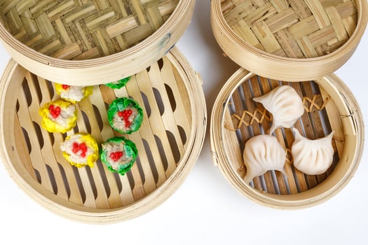 Dim Sum dumpling variety chicken prawn vegetable stuffed steamer photo
