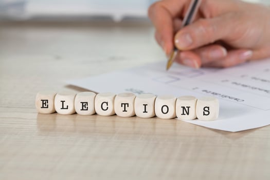 Word ELECTIONS composed of wooden letters. photo