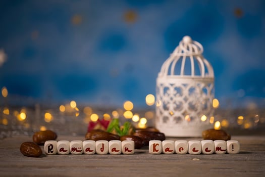 Congratulation  RAMADAN KAREEM composed of wooden dices photo