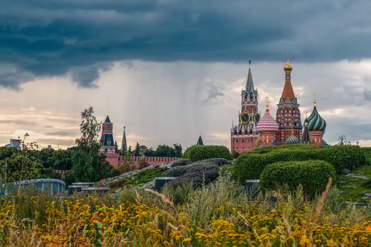 Moscow Kremlin, a beautiful view of the architectural complex of the Moscow Kremlin on a rainy autumn day photo