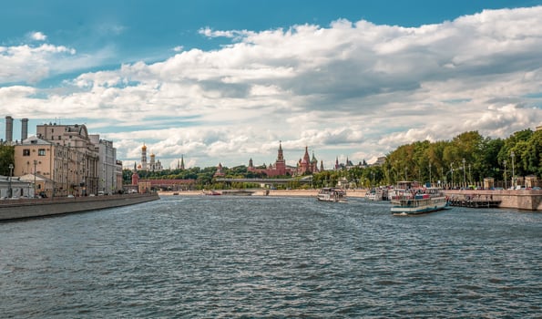 A tourist ship is moored to a pier on the Moscow river. photo