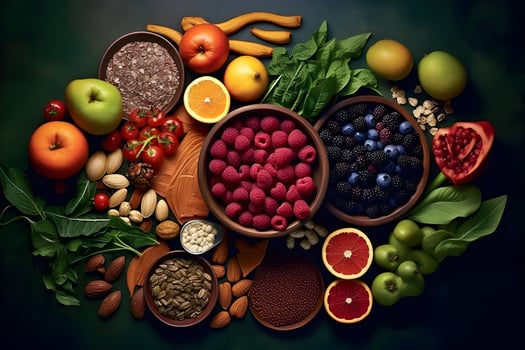 Health and wellness-related food, superfoods, organic food, vegan food, . photo