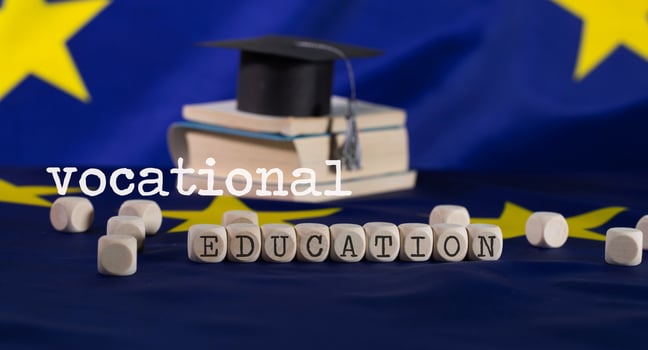 Words  VOCATIONAL EDUCATION composed of wooden letters. photo