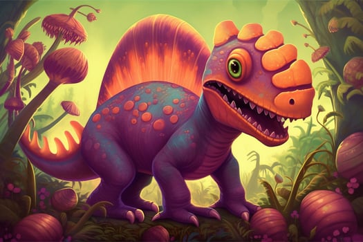 Whimsical and Colorful Comic Art The Playful Adventures of Spinosaurus in a Vibrant World photo