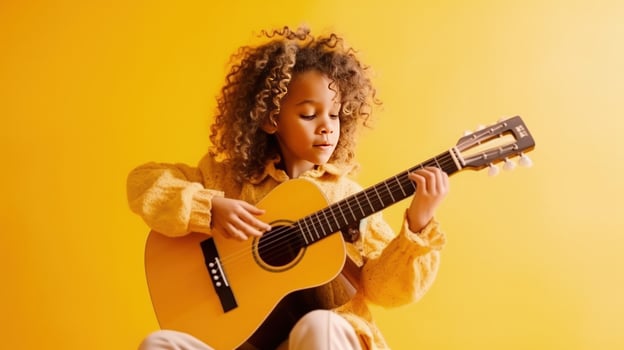 Curly girl with guitar. Illustration photo