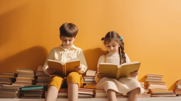 Little kids read books. Illustration photo
