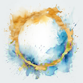 Blue and golden watercolor frame. Illustration photo