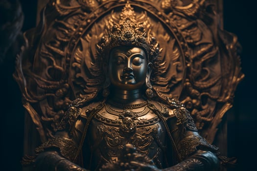 A golden statue of a buddha in temple photo