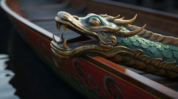 A wooden dragon head of dragon boat photo