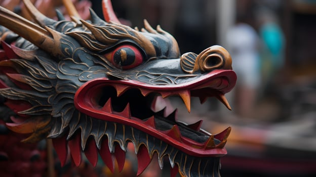 A wooden dragon head of dragon boat photo