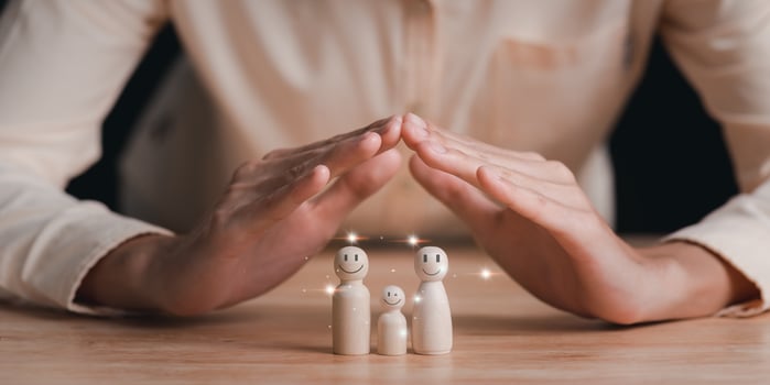 Men show their protection and protection for their family's safety ,Insurance management planning ,health care and finance ,Caring and caring for loved ones ,life and property protection planning photo
