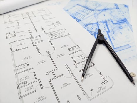 close up of blue prints from angle photo