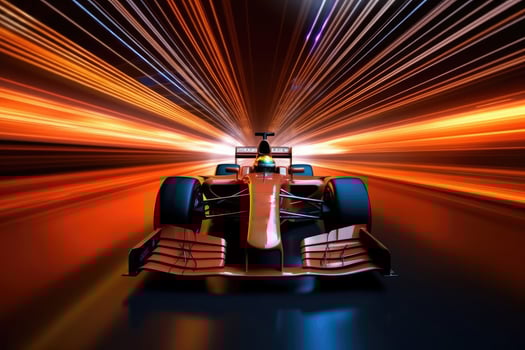 Red racing car in motion in a road. photo