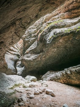 Interesting rocks forming a narrow passage in the Saltinskij gorge. A unique nature reserve in Dagestan. Gorge in mountains landscape nature on Russia. photo