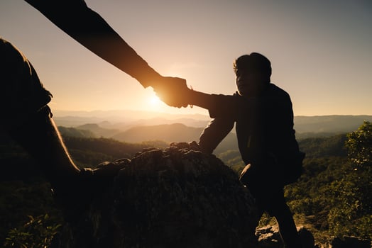 Couple hiking help each other, Rock Climbing, Mountain Climbing, Hiking photo