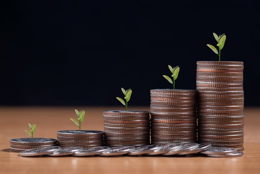 dark background coin Save money, investment and finance concept. photo