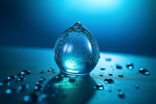 An image of several drops of water on a blue surface, in the style of detailed texture, matte photo, contemporary candy - coated, light azure and sky blue, generate ai photo