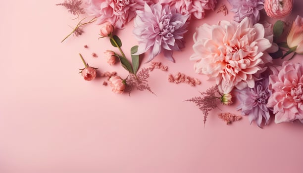 pink flowers composition over pastel background, generate ai photo