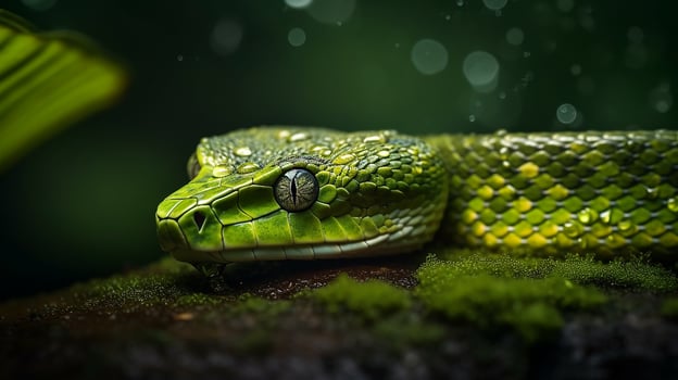 Wild Nature Poisonous Viper Tongue Spiral Snakes in close up portrait generated by ai photo