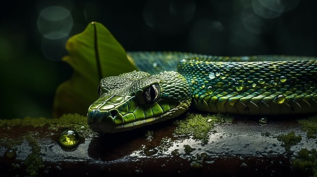 Wild Nature Poisonous Viper Tongue Spiral Snakes in close up portrait generated by ai photo