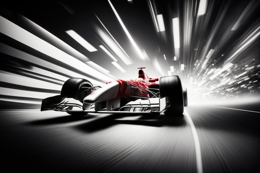 Racing sport. Red formula 1 car with driver driving fast, motion blur. illustration photo