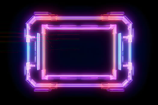 Neon Cyber Frame Social Media Post Mockup with Crystalline Rectangle and Streamer Overlay photo