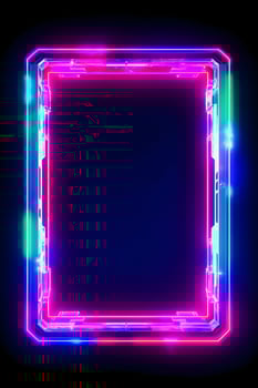 Neon Cyber Frame Social Media Post Mockup with Crystalline Rectangle and Streamer Overlay photo