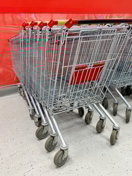 supermarket shopping trolleys. shopping carts on wheels. photo