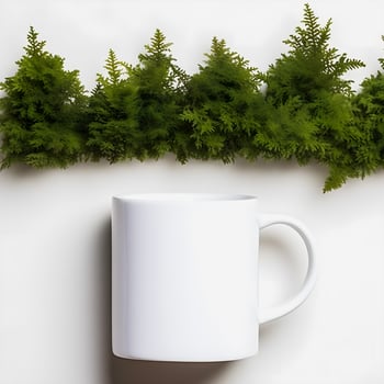 Minimalist White Mug Mockup Clean Desk with Clear Background photo