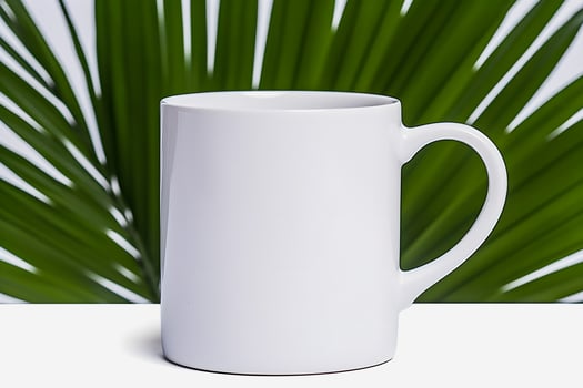 Minimalist White Mug Mockup Clean Desk with Clear Background photo