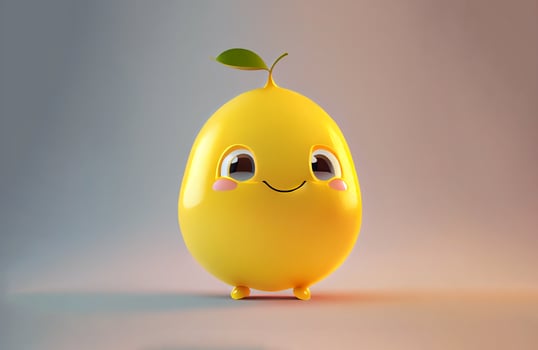 Cute Cartoon Lemon Character with green leaf on it photo