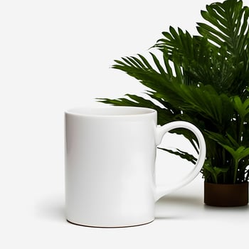 Minimalist White Mug Mockup Clean Desk with Clear Background photo