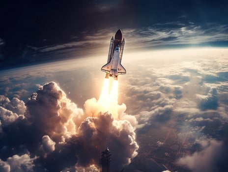 Space shuttle taking off into the sky Created with technology photo