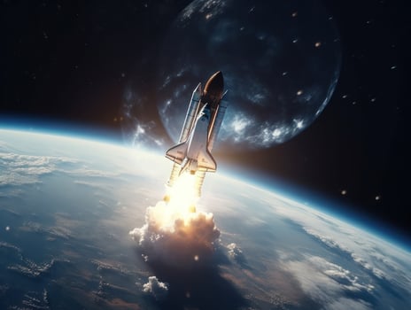 Space shuttle taking off into the sky Created with technology photo