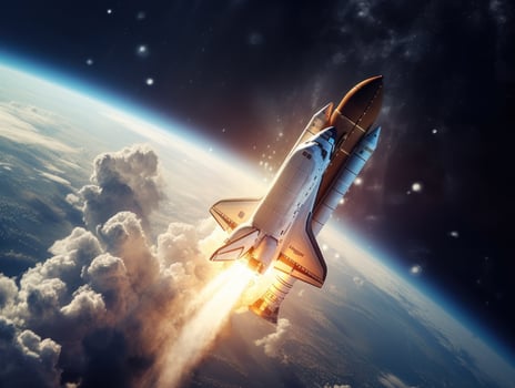 Space shuttle taking off into the sky Created with technology photo