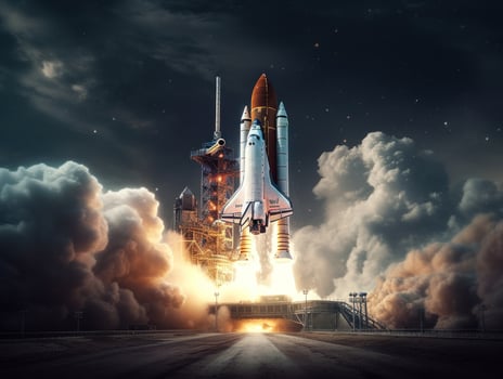 Space shuttle taking off into the sky Created with technology photo