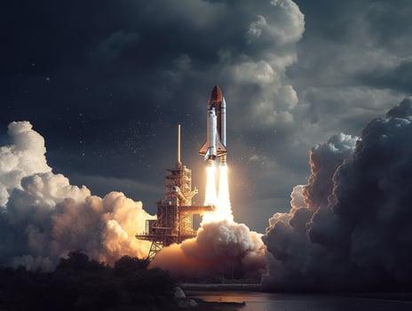 Space shuttle taking off into the sky Created with technology photo