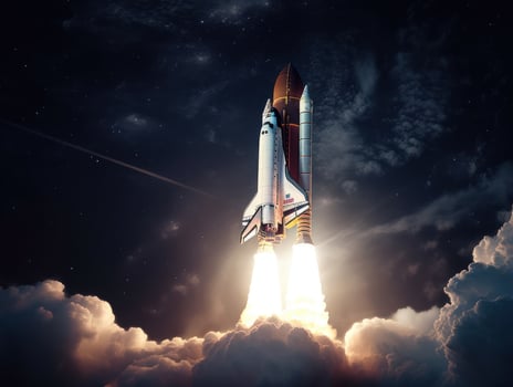 Space shuttle taking off into the sky Created with technology photo