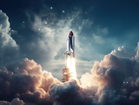 Space shuttle taking off into the sky Created with technology photo
